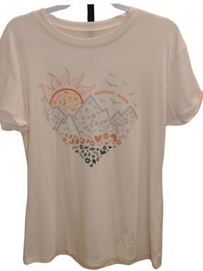 Adventure Awaits Graphic Tee - Cream with Orange & Green Design